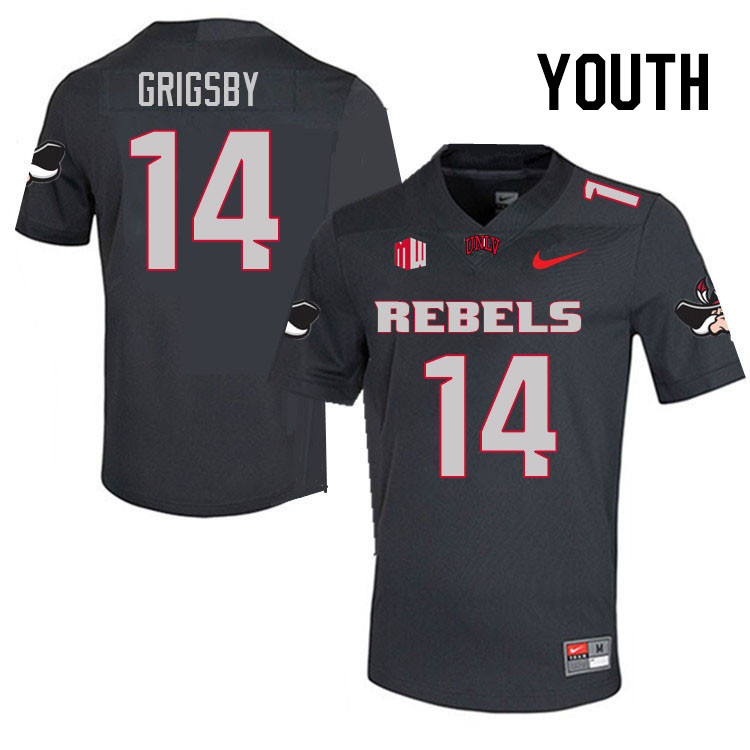 Youth #14 Jah'Von Grigsby UNLV Rebels College Football Jerseys Stitched Sale-Charcoal